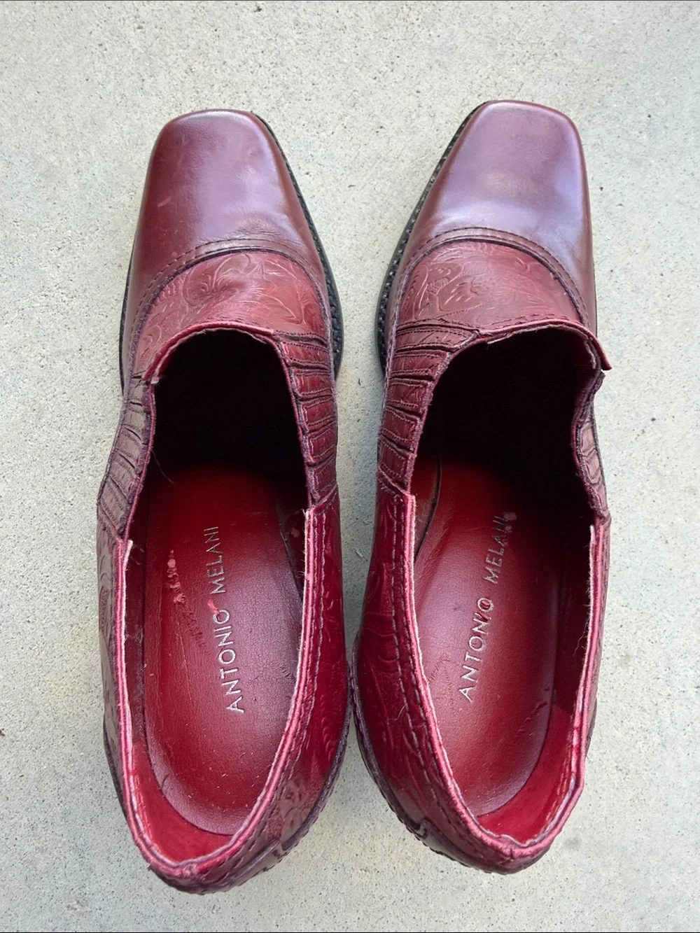Women's Embossed Slip-On Leather Ankle Boots — Burgundy Western Wear